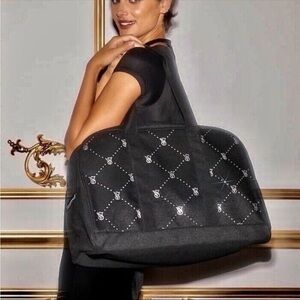 Victoria Secret VS Logo Large Weekender BLING Black Tote Zip DuffleBag